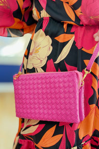 Kathy Woven Clutch/Crossbody Bag - Hot Pink