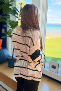 Loose-Fit Striped Knit Top - Taupe