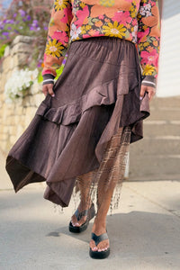 Boho Layered Lace Midi Skirt