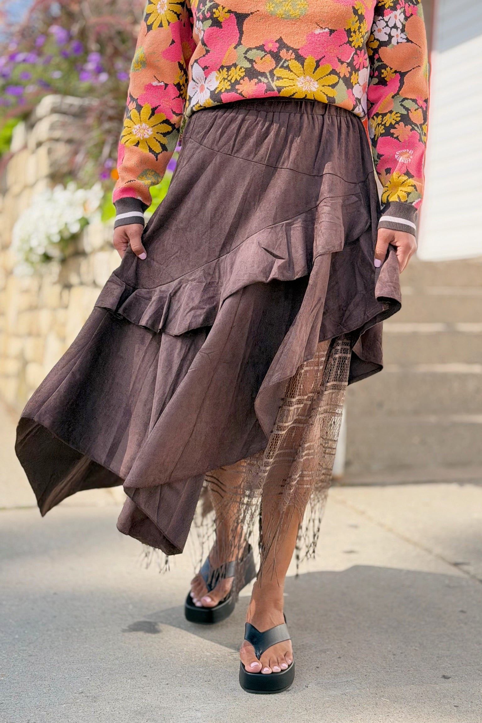 Boho Layered Lace Midi Skirt
