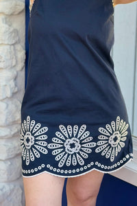 Navy Floral Embroidered Mini Dress