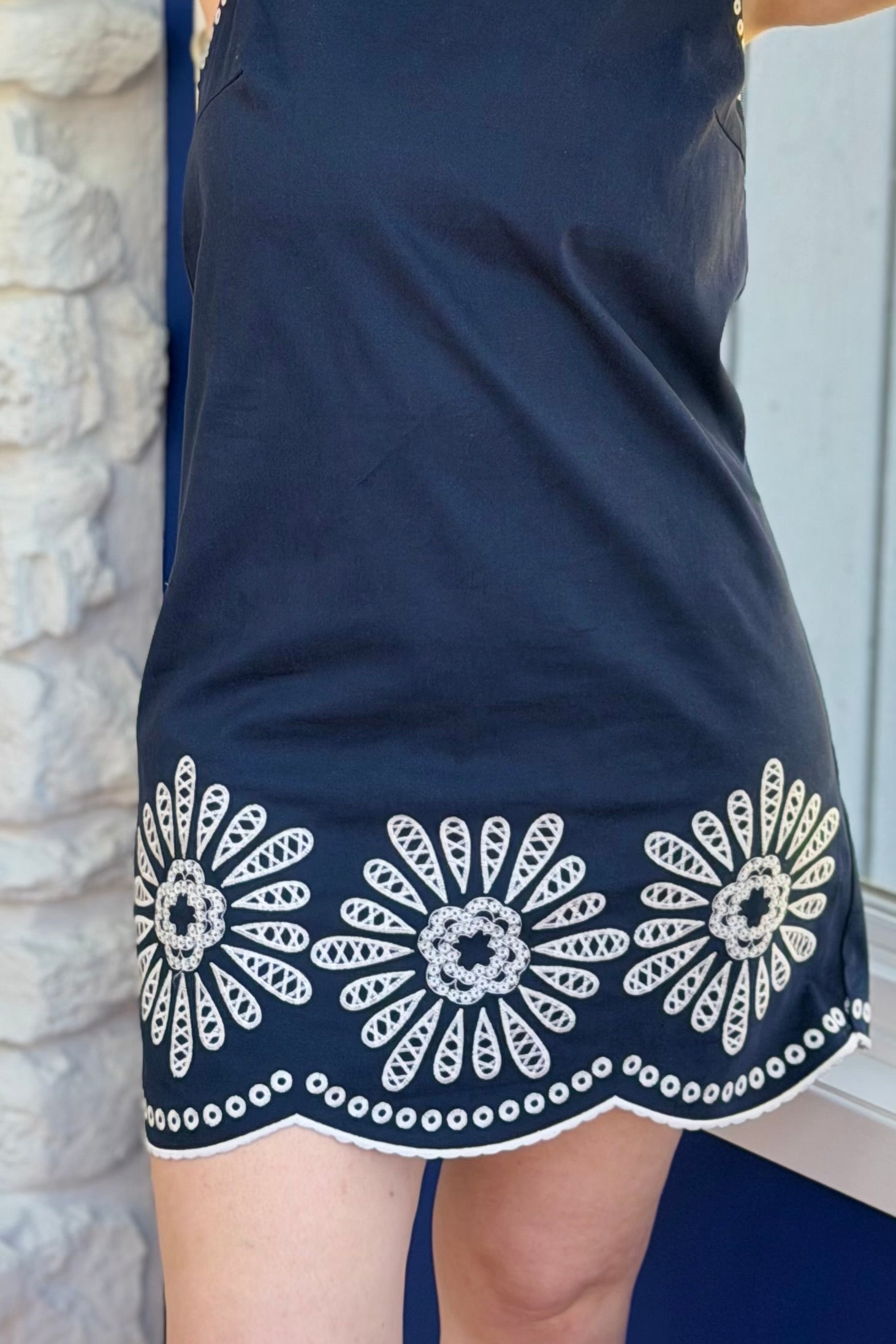 Navy Floral Embroidered Mini Dress