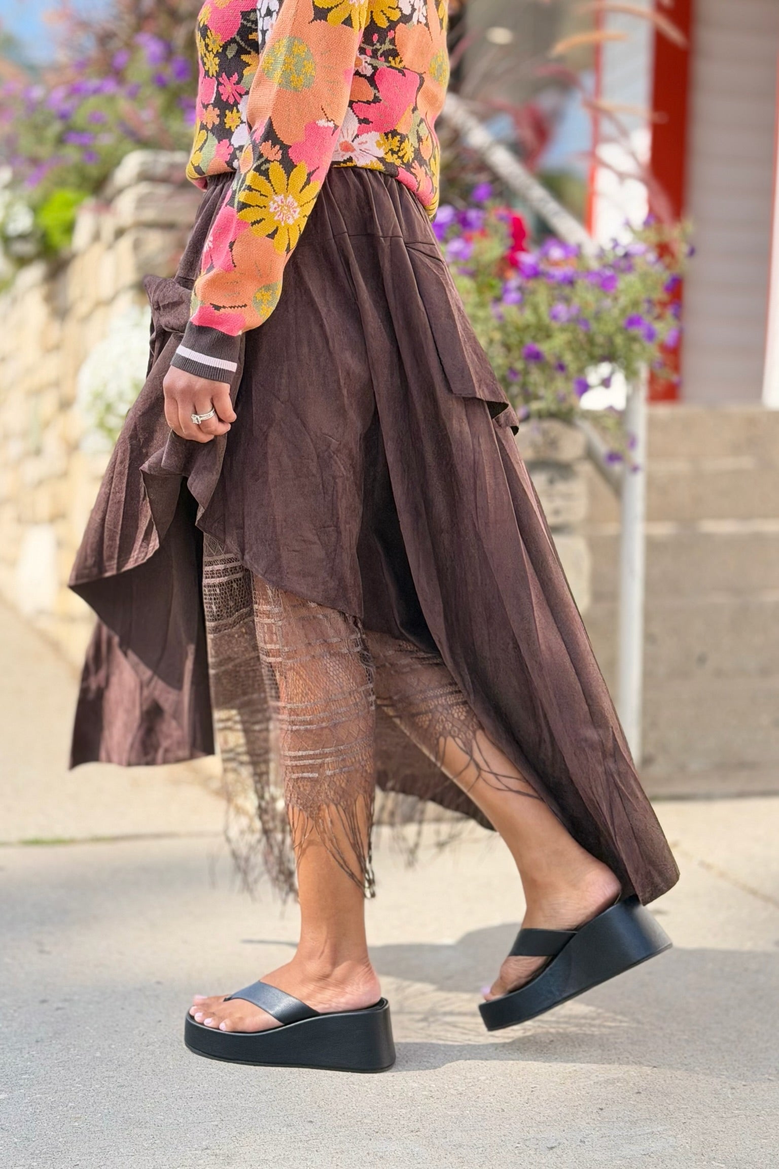 Boho Layered Lace Midi Skirt
