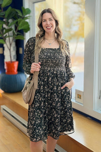 Printed Floral Square Neck Mini Dress