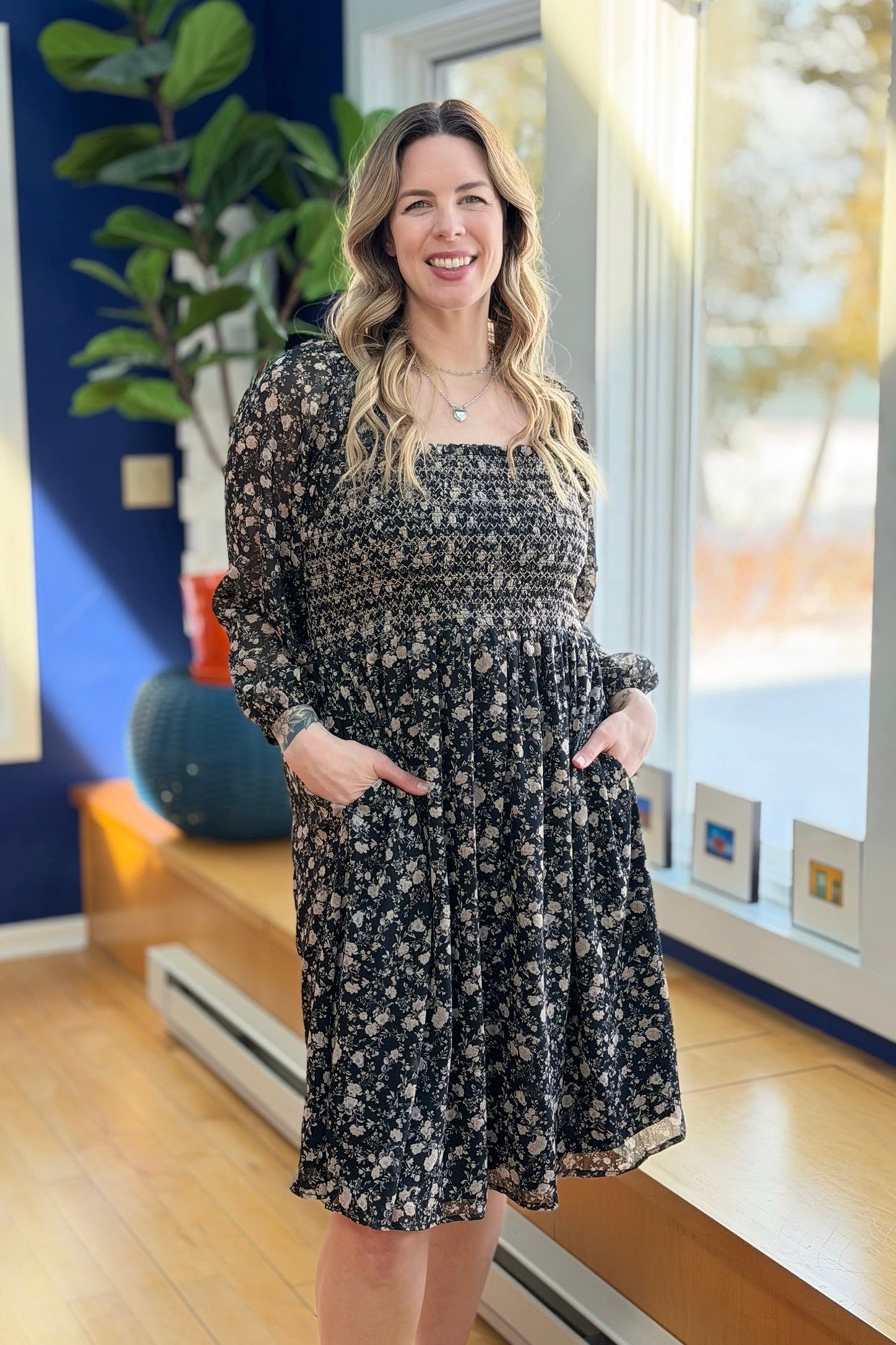 Printed Floral Square Neck Mini Dress