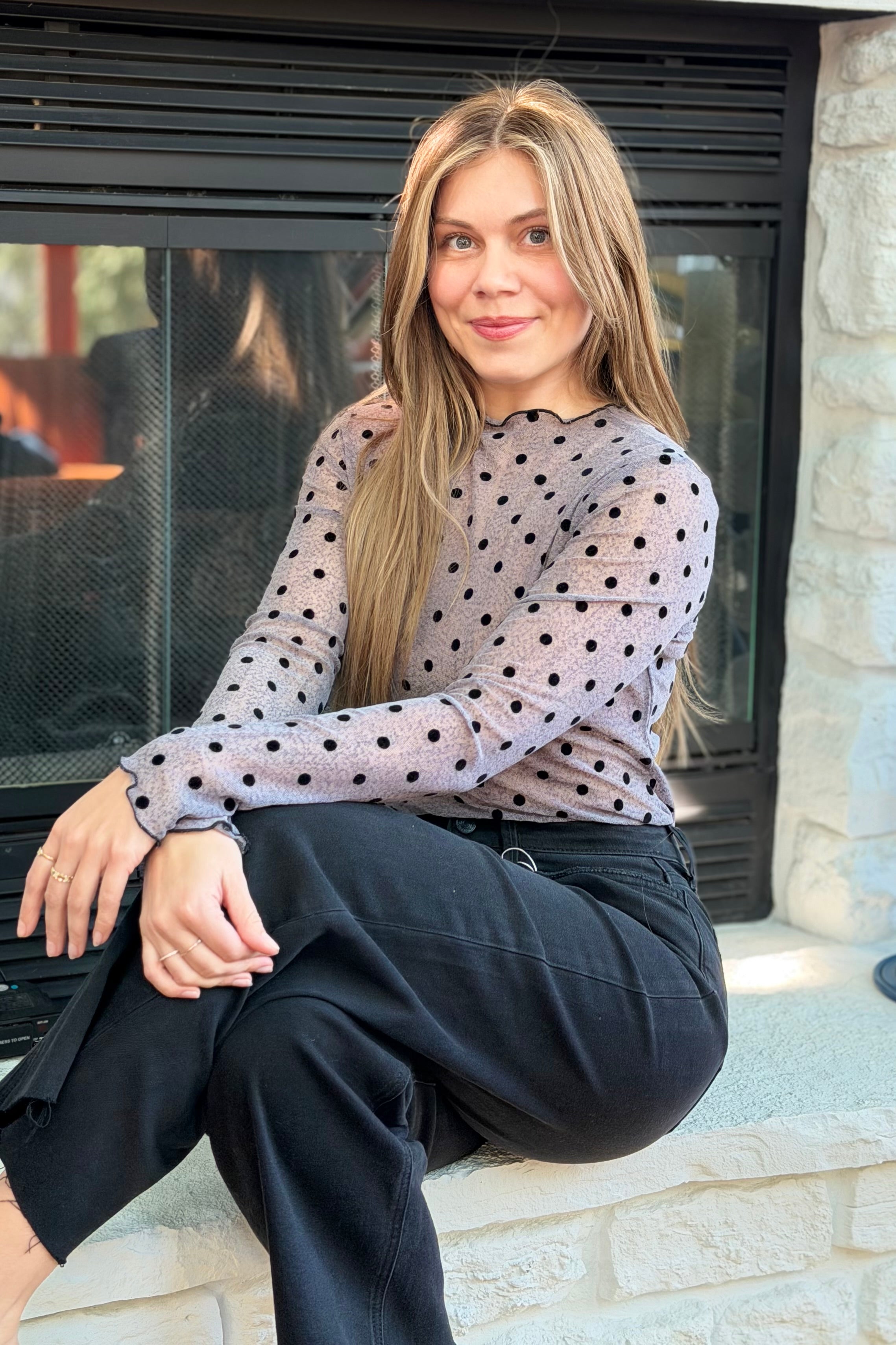 Polka Dot Mesh Layering Top - Mushroom