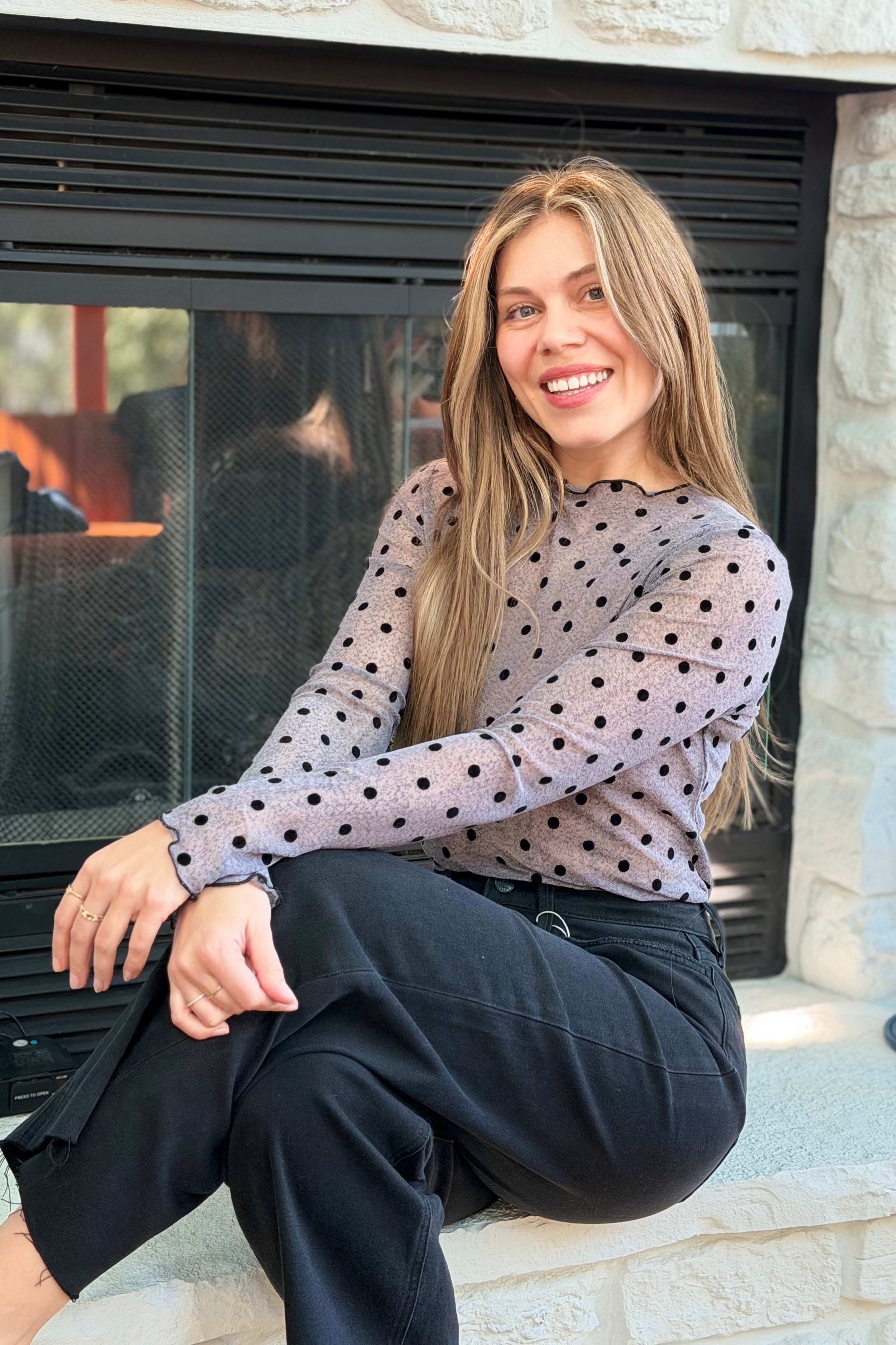 Polka Dot Mesh Layering Top - Mushroom