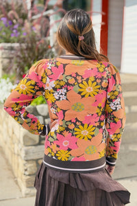 Floral Jacquard Puff Sleeve Sweater