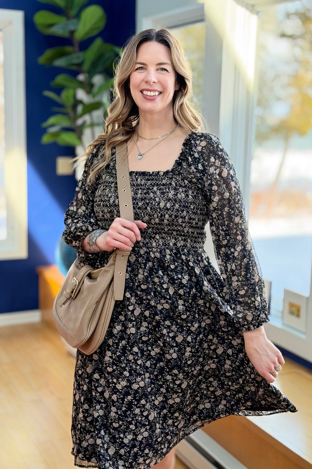 Printed Floral Square Neck Mini Dress