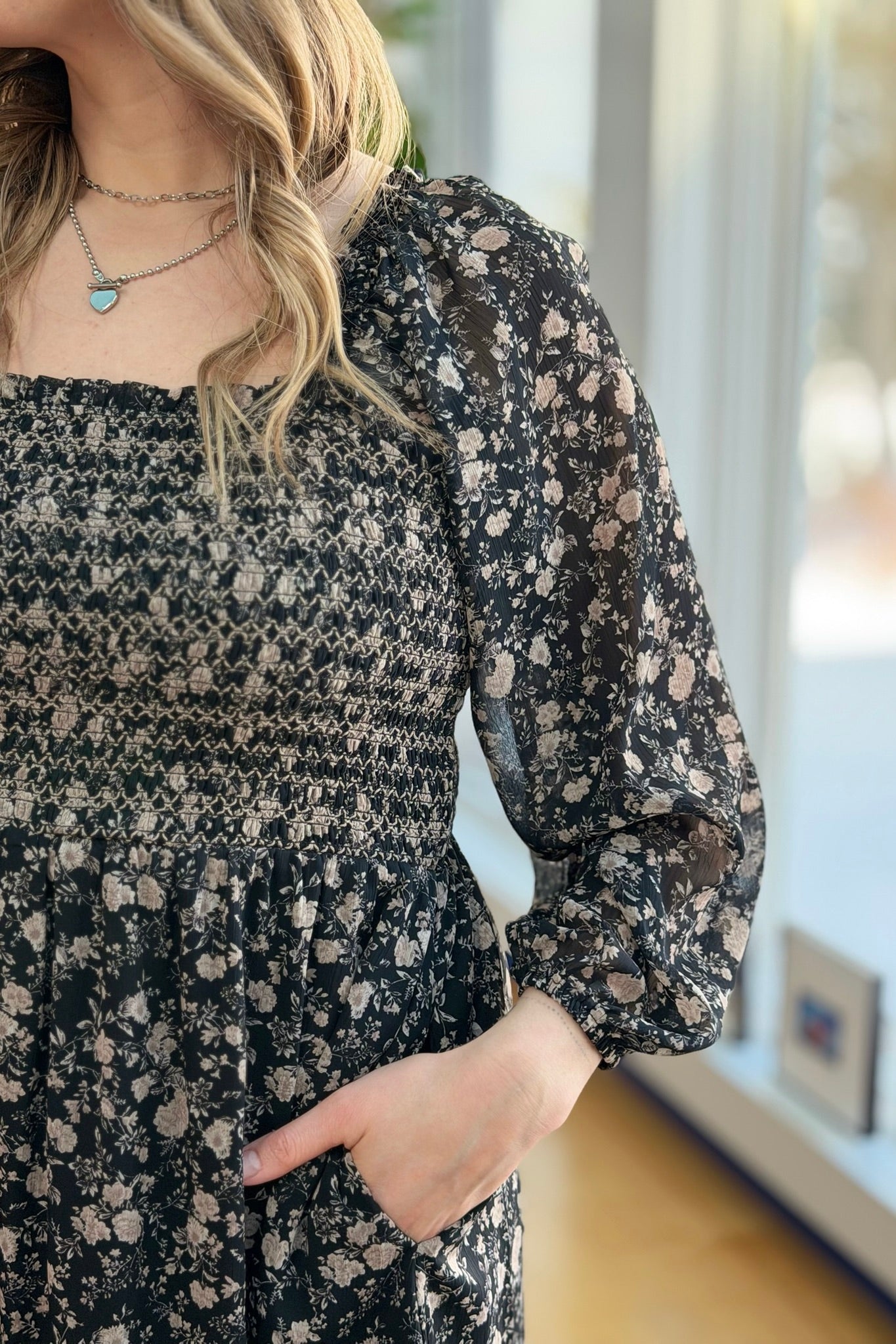 Printed Floral Square Neck Mini Dress