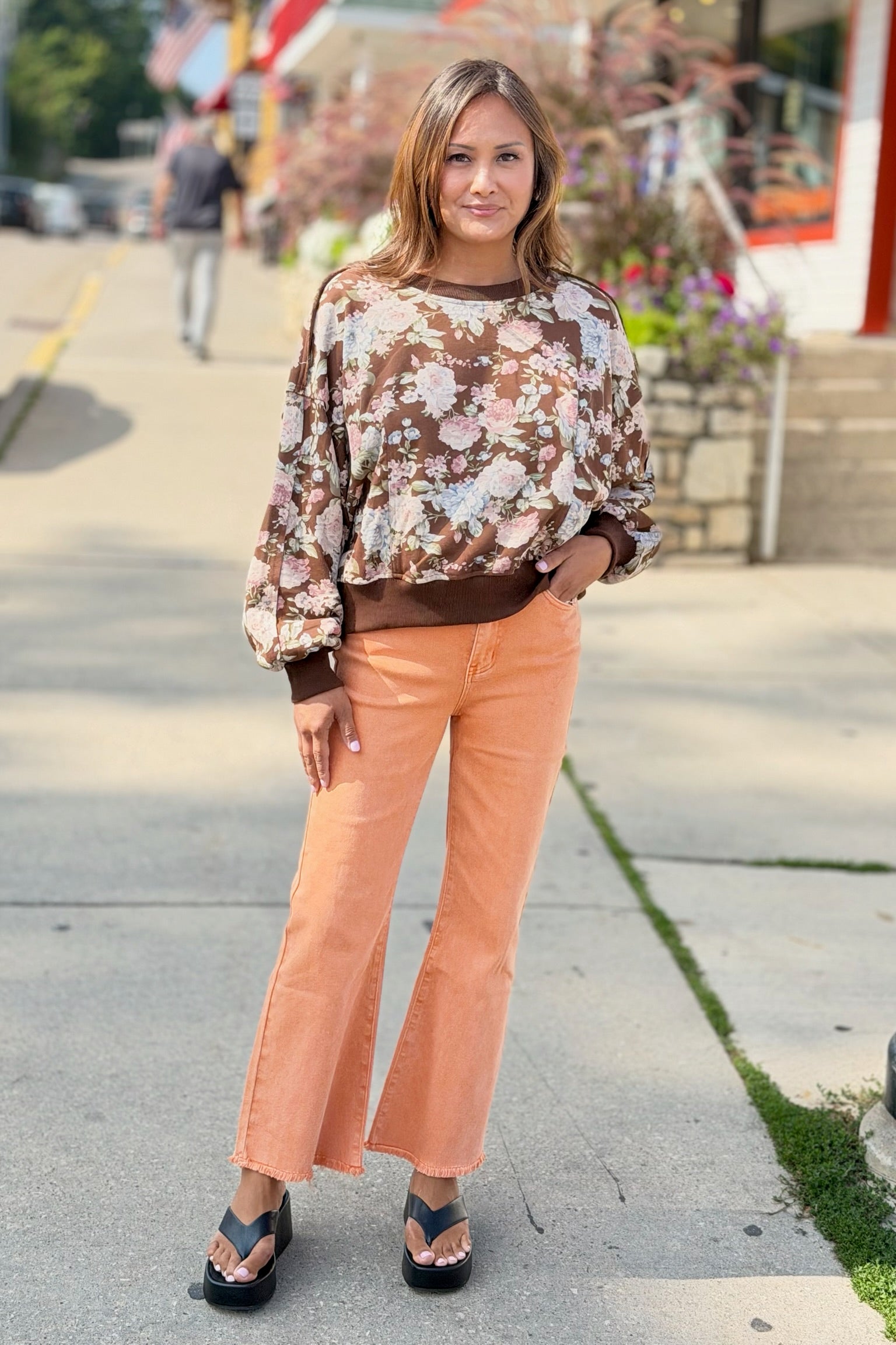 Acid Washed High Waist Pants - Orange