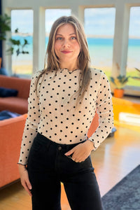Polka Dot Mesh Layering Top - White