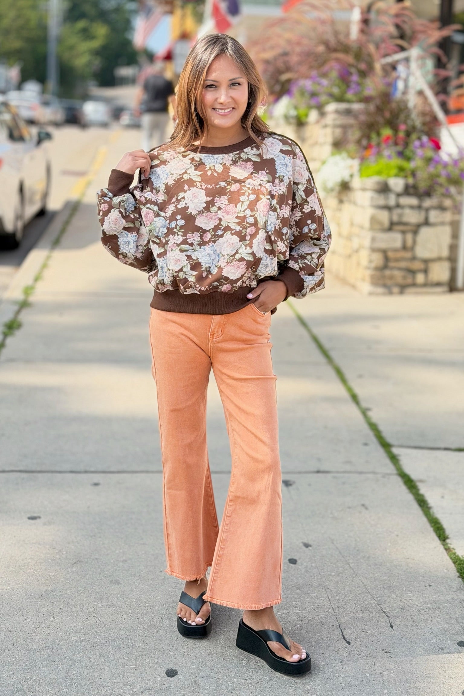 Floral Fleece Sweatshirt - Mocha