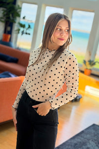 Polka Dot Mesh Layering Top - White