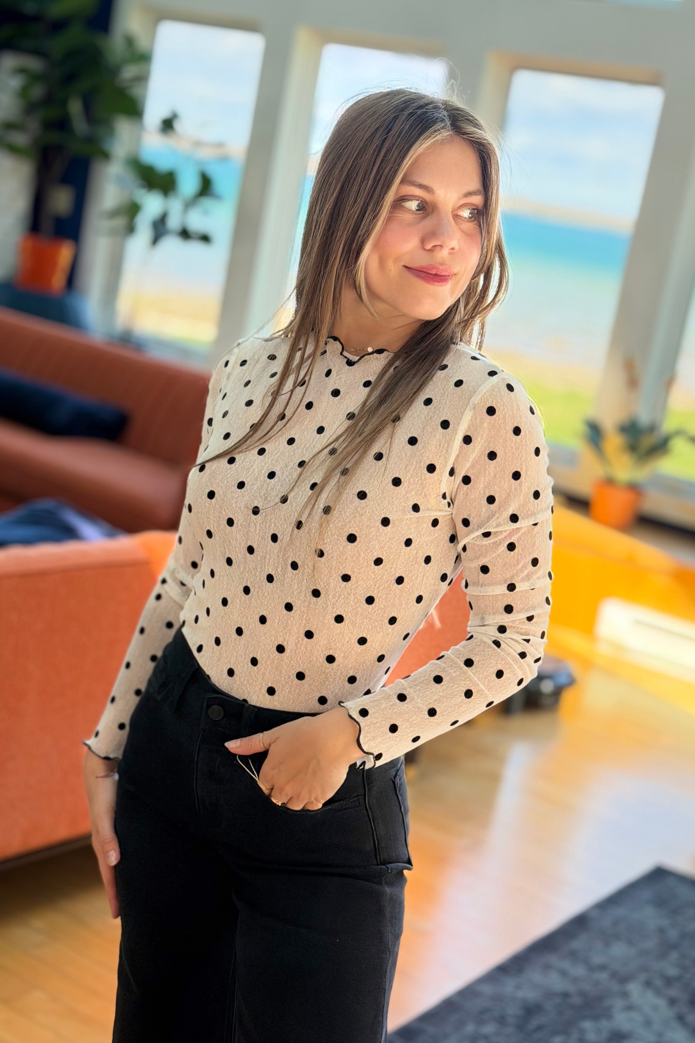 Polka Dot Mesh Layering Top - White