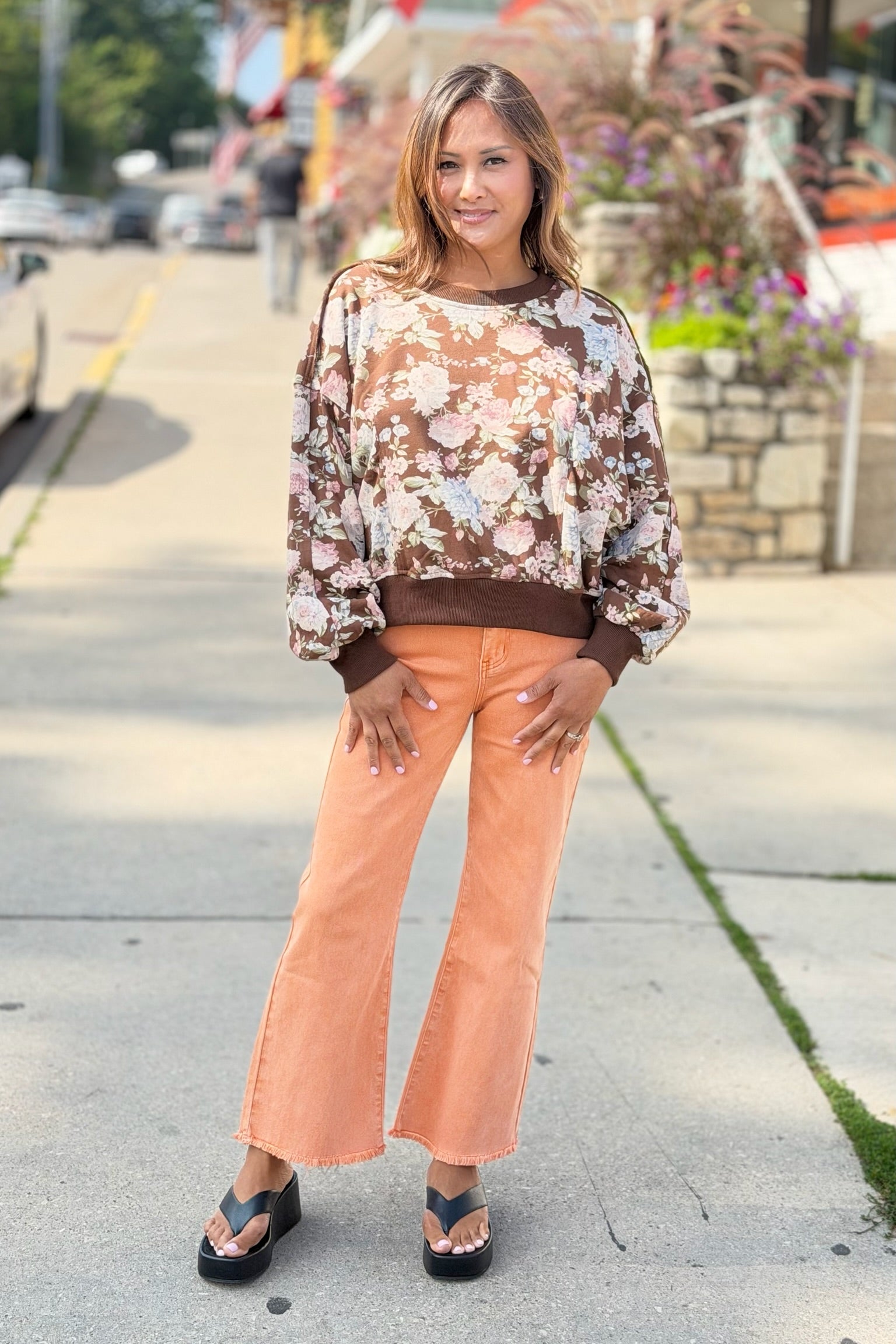 Acid Washed High Waist Pants - Orange