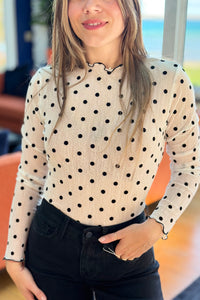 Polka Dot Mesh Layering Top - White