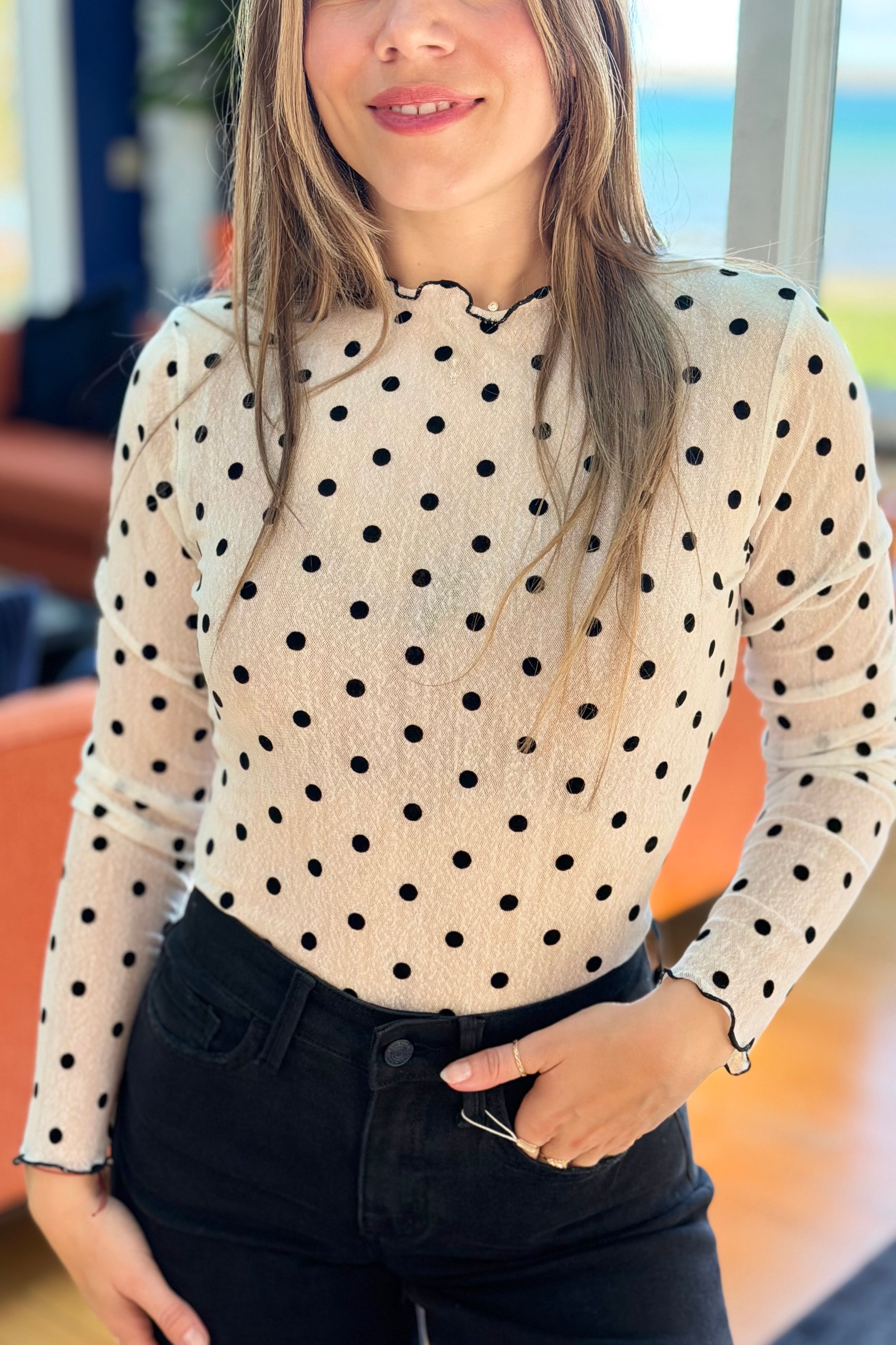 Polka Dot Mesh Layering Top - White