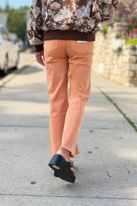 Acid Washed High Waist Pants - Orange