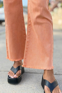 Acid Washed High Waist Pants - Orange
