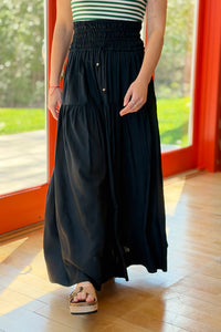 Cinched Waist Maxi Skirt - Black