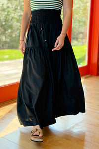 Cinched Waist Maxi Skirt - Black