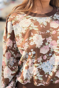 Floral Fleece Sweatshirt - Mocha