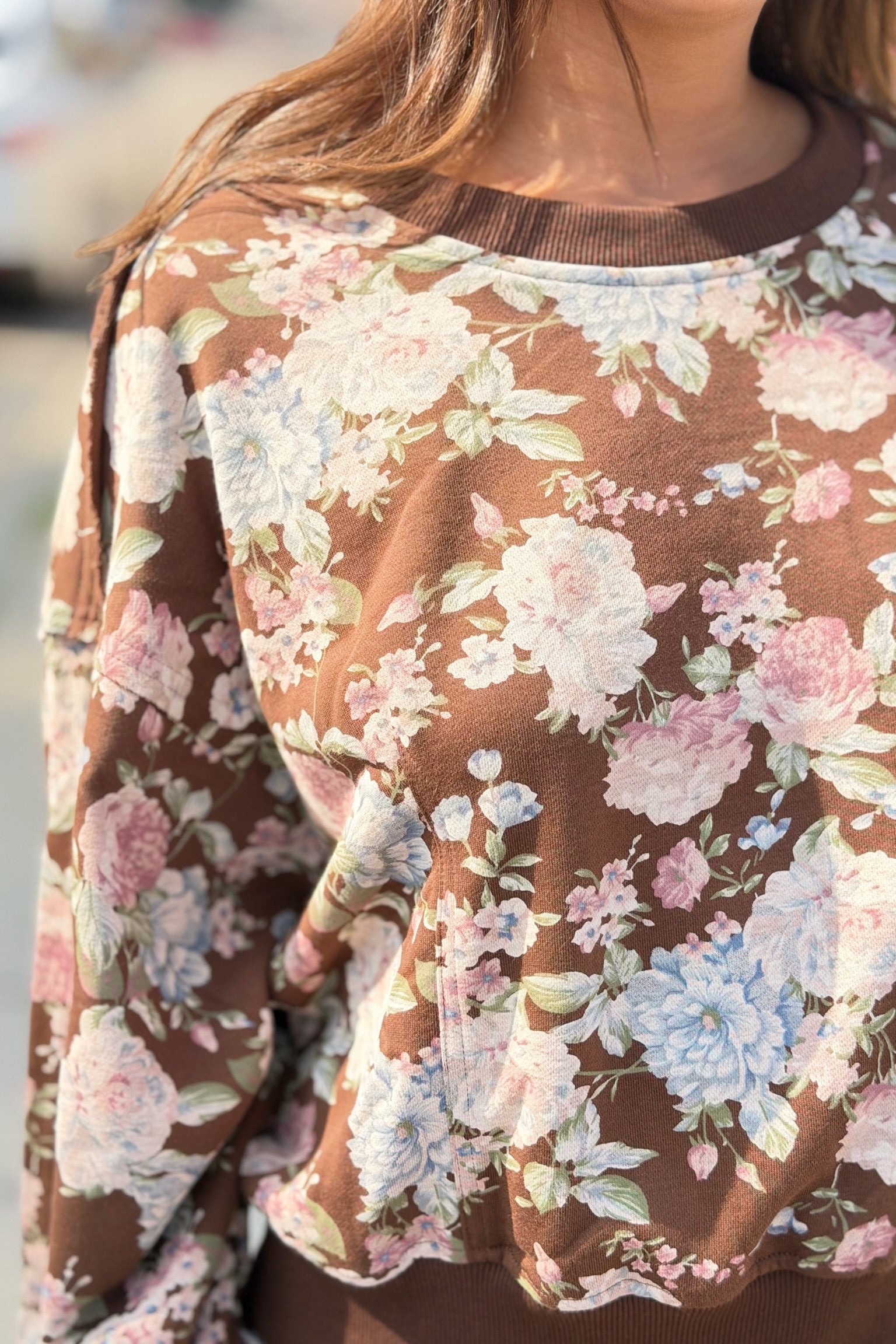 Floral Fleece Sweatshirt - Mocha