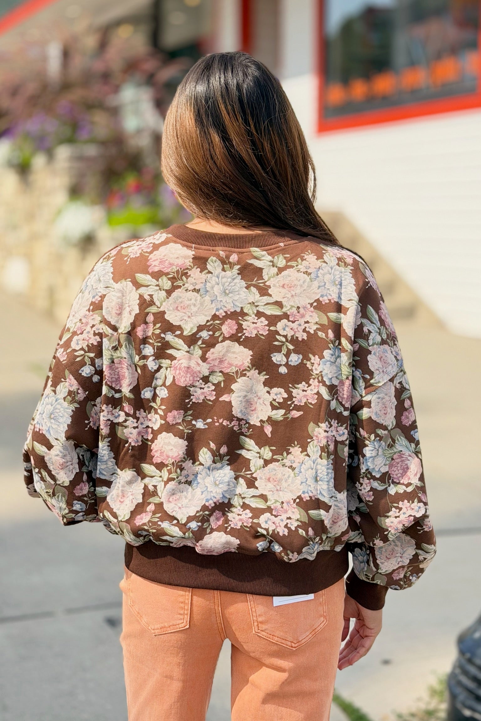 Floral Fleece Sweatshirt - Mocha