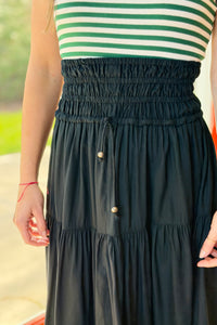 Cinched Waist Maxi Skirt - Black