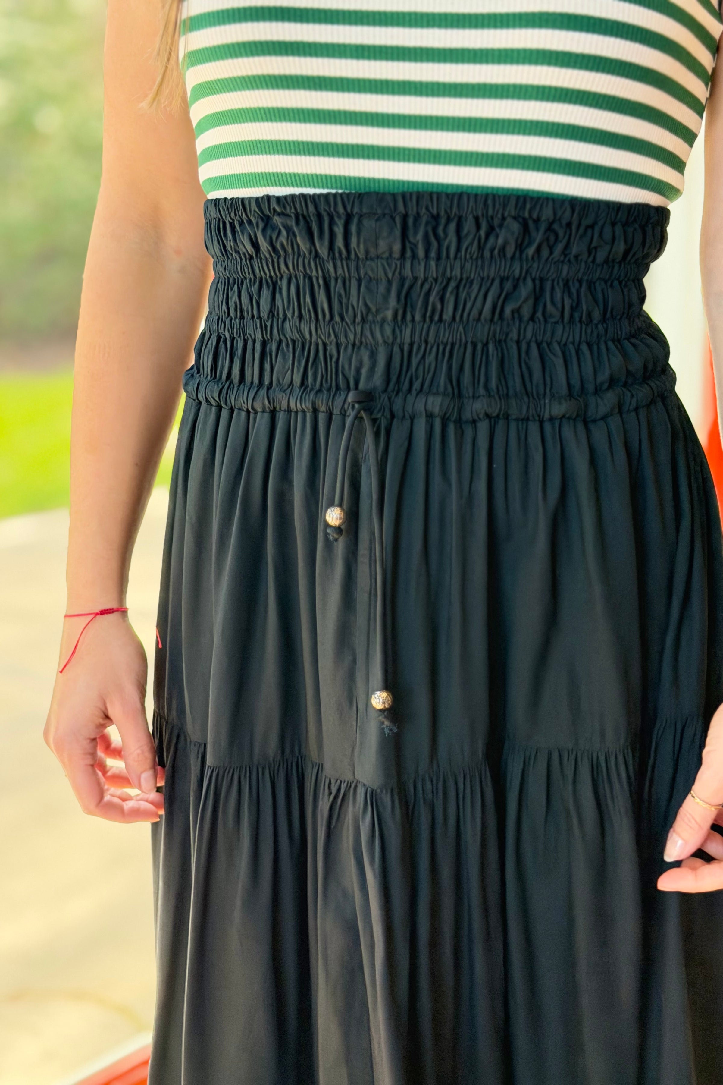 Cinched Waist Maxi Skirt - Black