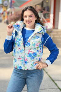 Floral Zip Up Puffer Vest