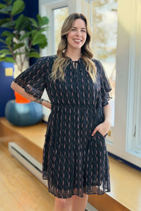 Floral Double Sleeve Mini Dress - Black