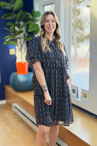 Floral Double Sleeve Mini Dress - Black