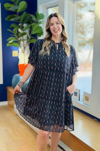 Floral Double Sleeve Mini Dress - Black