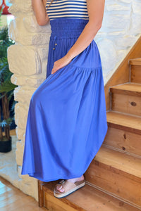 Cinched Waist Maxi Skirt - Sapphire Blue
