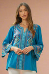 Solid Bell Embroidered Top Teal