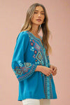 Solid Bell Embroidered Top Teal
