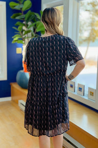 Floral Double Sleeve Mini Dress - Black