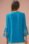 Solid Bell Embroidered Top Teal