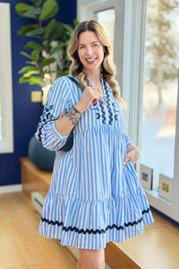 Striped Embroidered Ric-Rac Dress