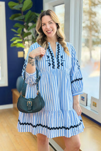 Striped Embroidered Ric-Rac Dress