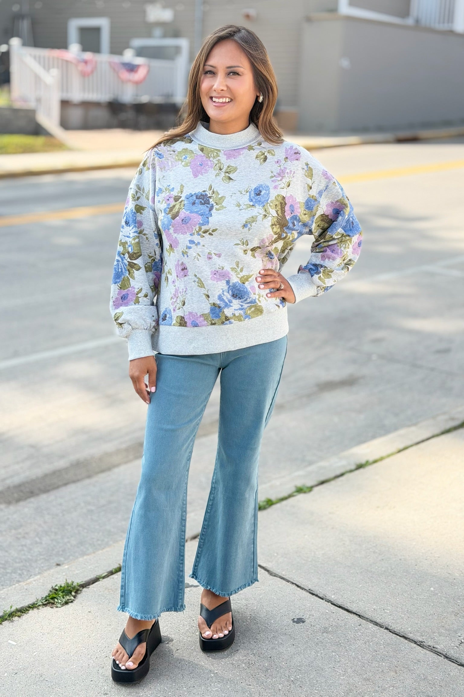 Floral Sweatshirt - Grey