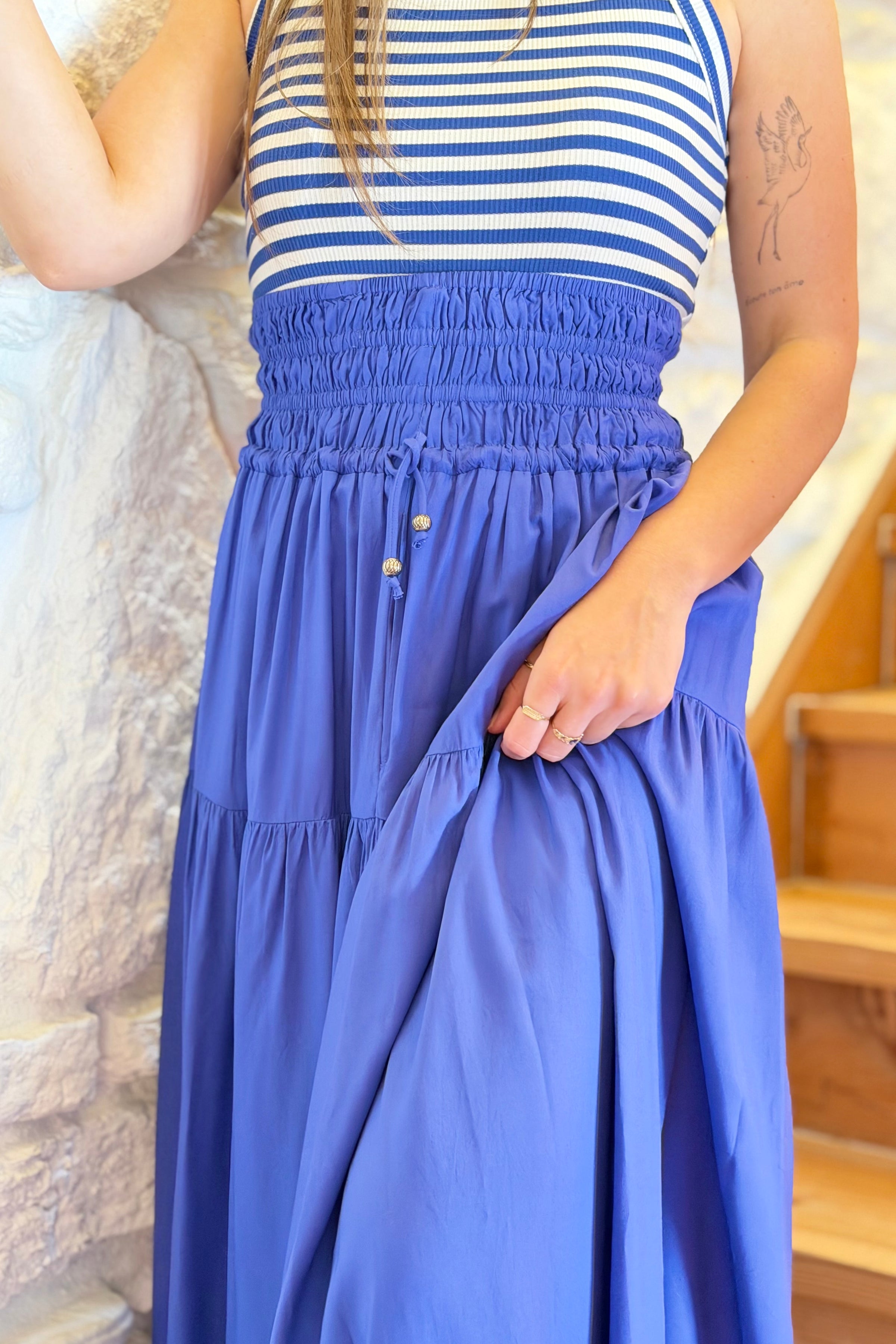 Cinched Waist Maxi Skirt - Sapphire Blue