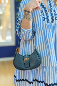 Buckle Baguette Shoulder Bag - Navy