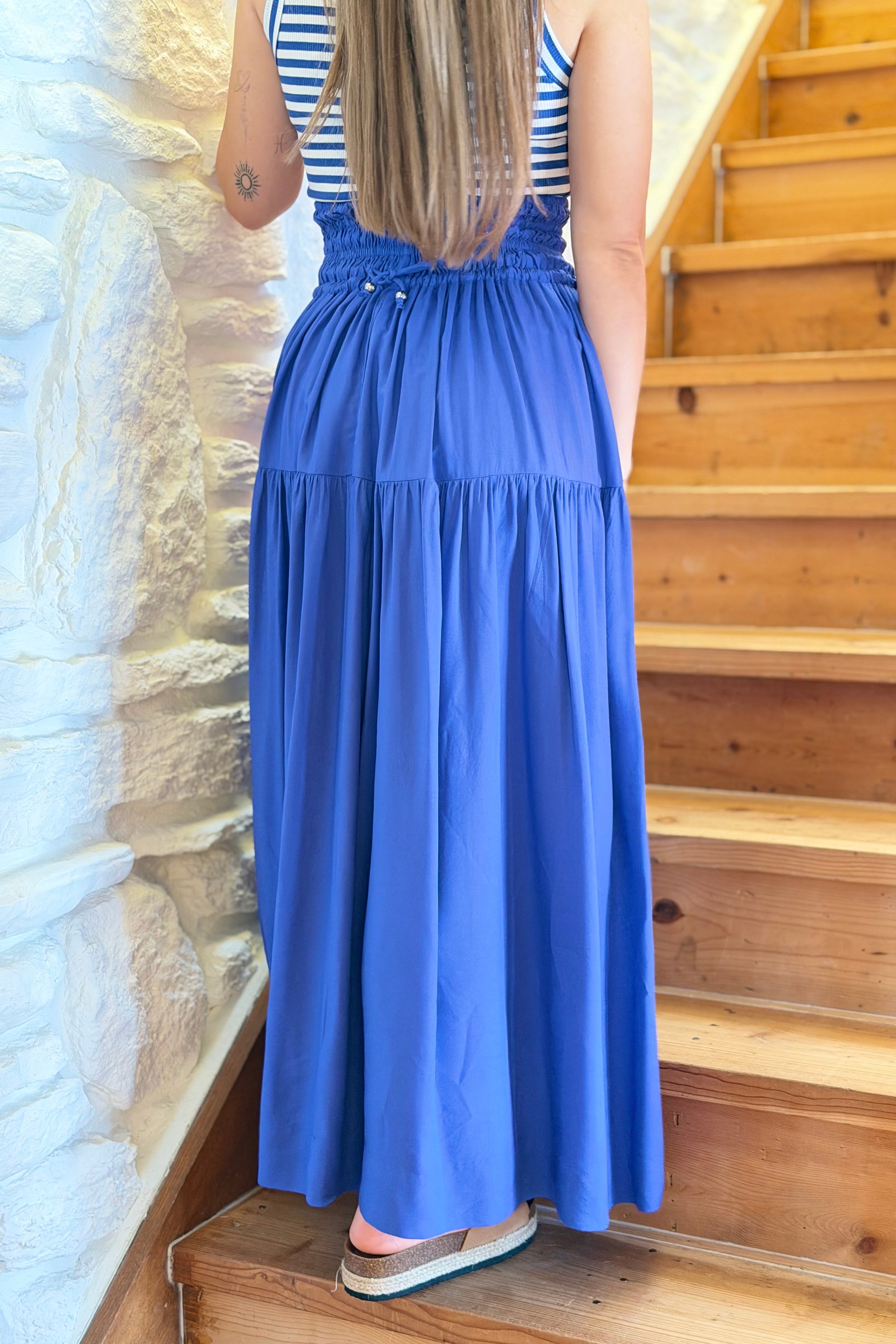 Cinched Waist Maxi Skirt - Sapphire Blue