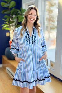 Striped Embroidered Ric-Rac Dress
