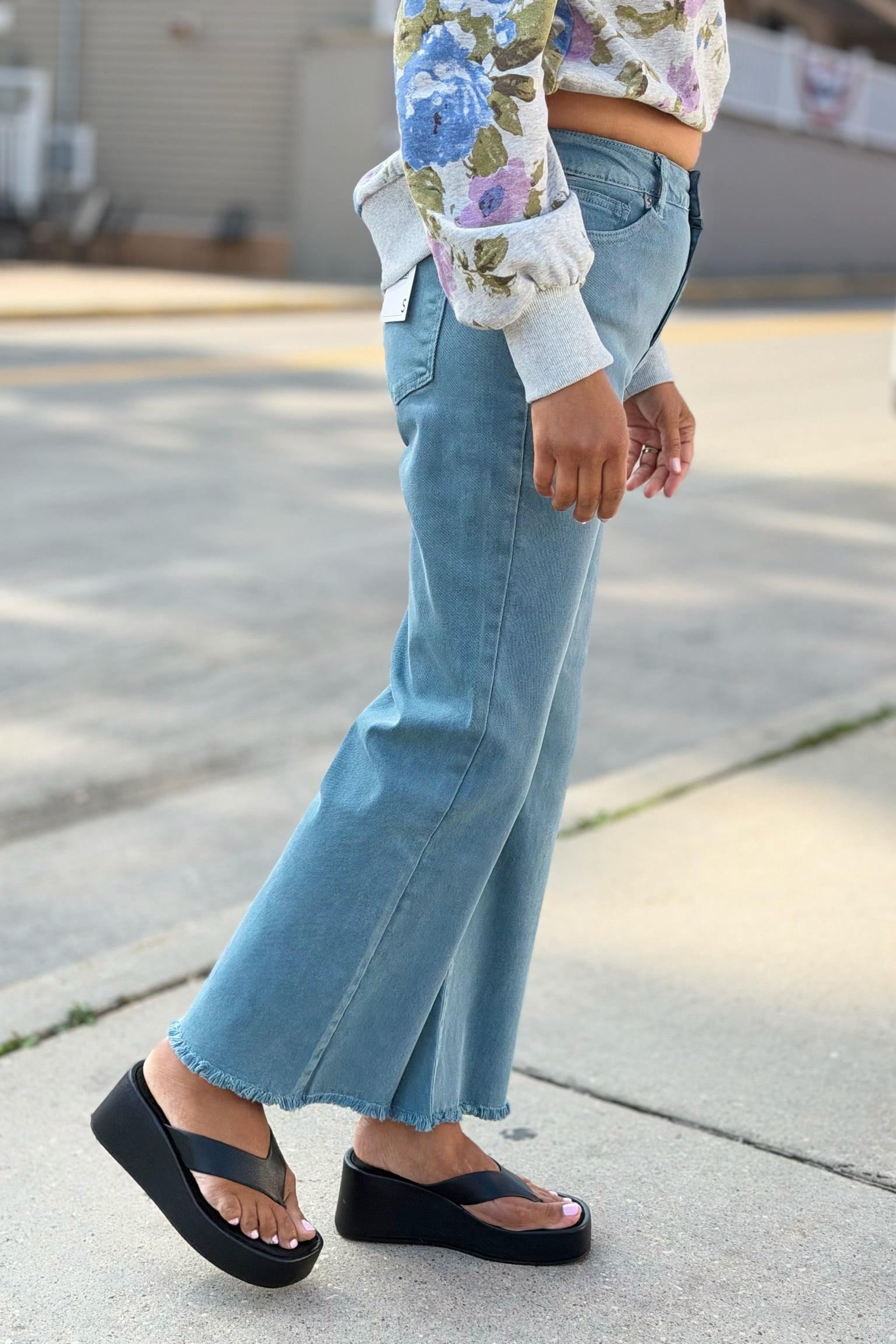Acid Washed High Waist Pants - Teal