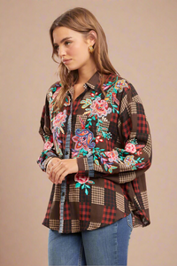 Patch Embroidered Top Brown