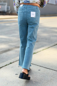 Acid Washed High Waist Pants - Teal